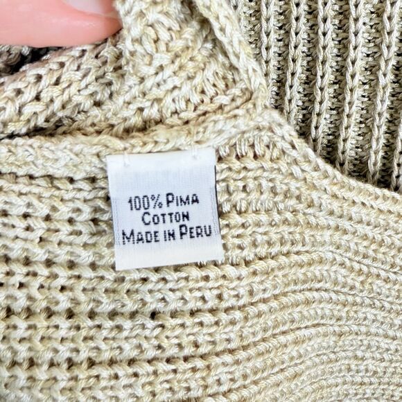 Peruvian Connection Beige Cable Knit V-Neck Pima Cotton‎ Sweater Women's Medium - Picture 6 of 6